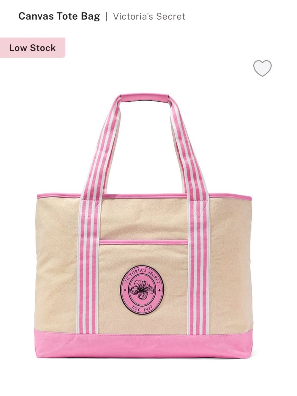 NWT Victoria’s Secret Canvas Tote Bag Pink Hibiscus Flower